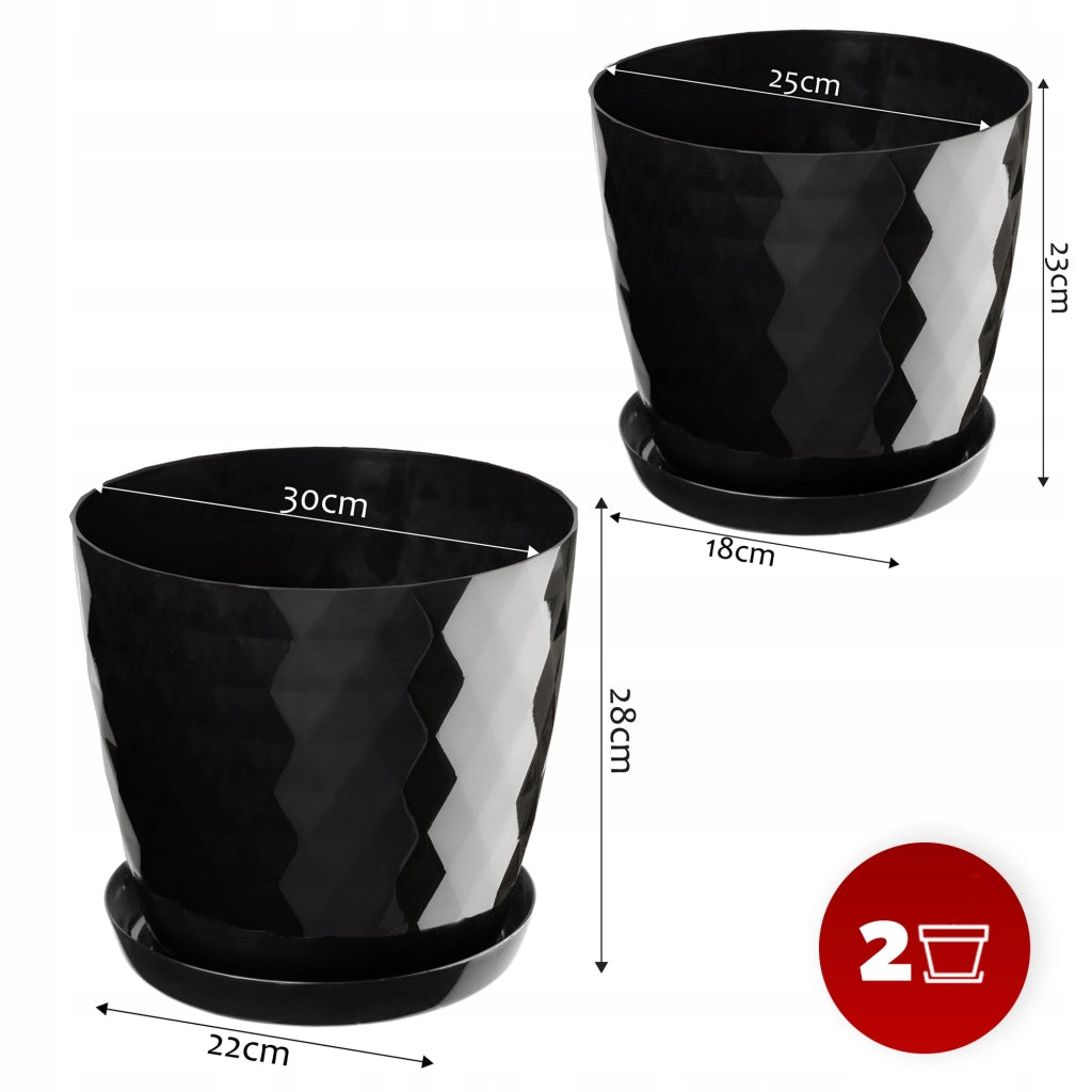 Vaso da fiori KADAX, fioriera, coperchio, 25+30 cm, supporto per fiori, plastica nera, 2 pezzi.