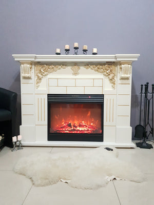 Camino Elettrico da Pavimento 111x145x38 cm Effetto Fiamma 1950W Imperial & Mirabella Avorio