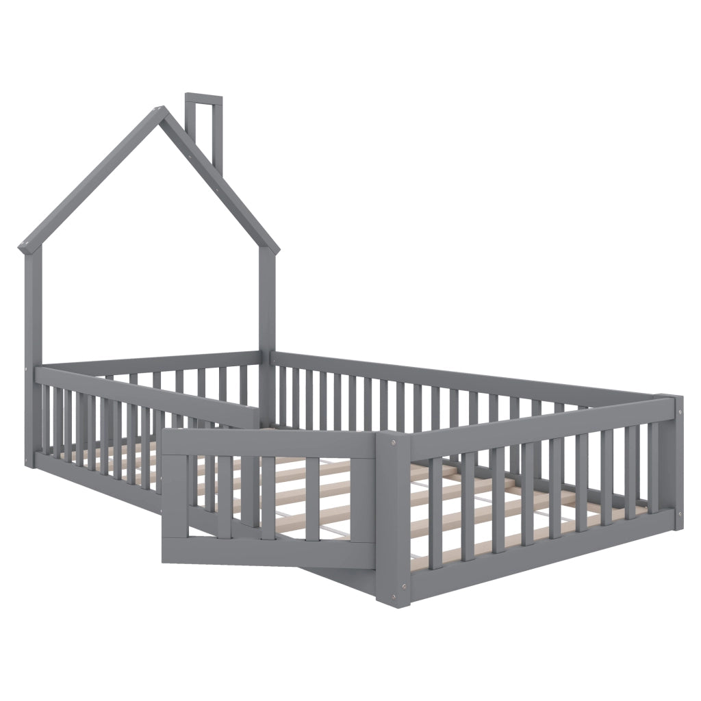 Letto a castello grigio con struttura a camino in pino 90x200 cm con rete a doghe