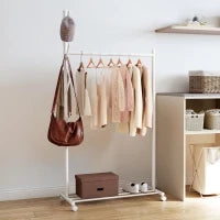 Appendiabiti con Ruote 5 Ganci Barra per Appendere e Scaffale Inferiore per Ingresso Entrata 86x43x171 cm Bianco
