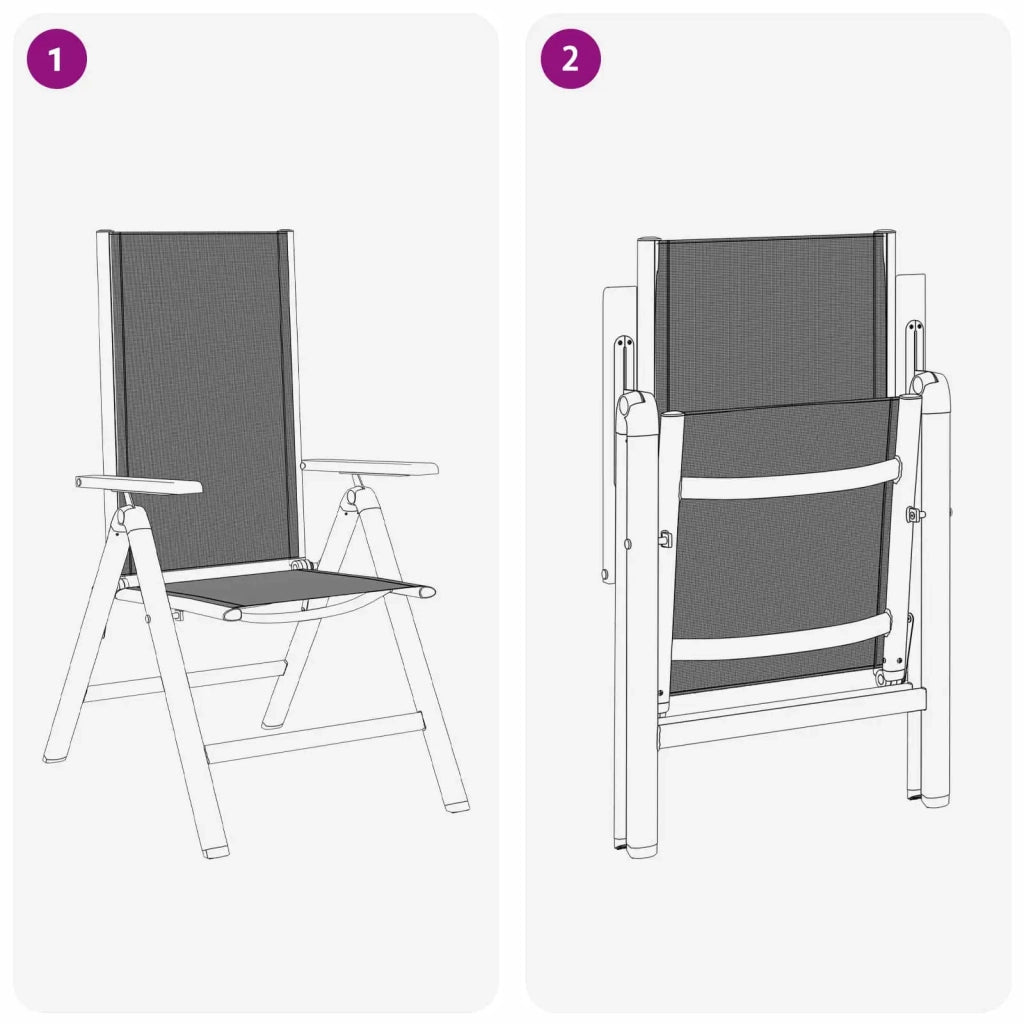 Sedie da giardino reclinabili 2 pcs Nero 58 x 73 x 111,5 cm