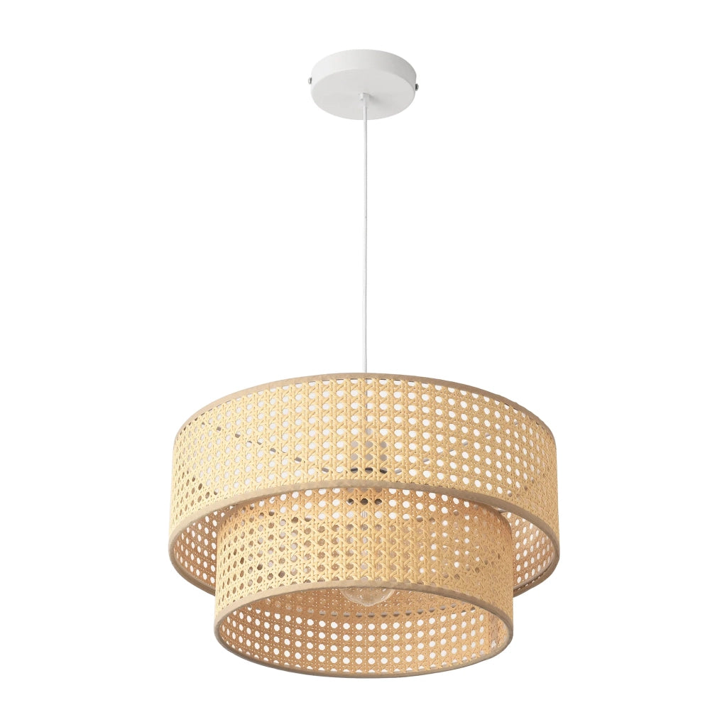 Lampada da terra a sospensione E27 diametro 40 cm effetto rattan bianco 03_0010729