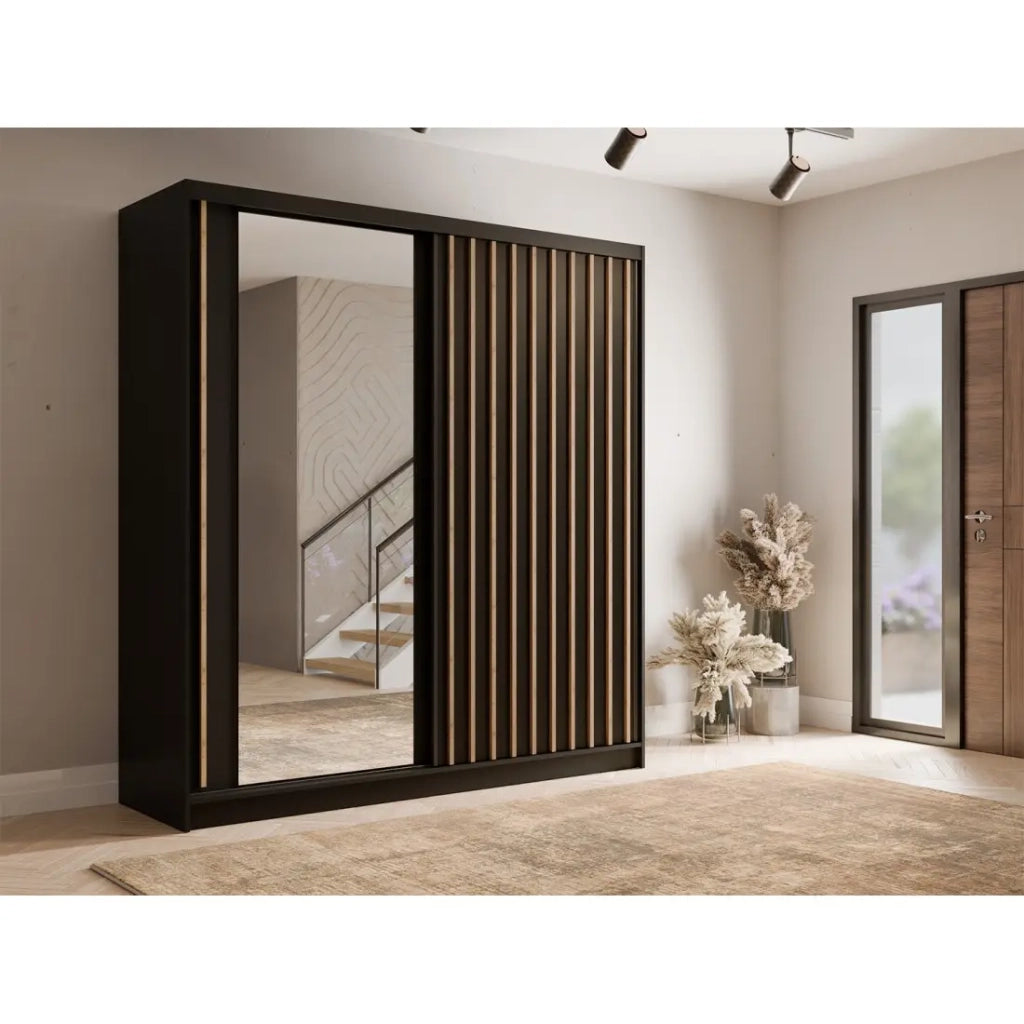 Armadio KAZU a 2 porte scorrevoli con specchio grigio grafite 205 cm