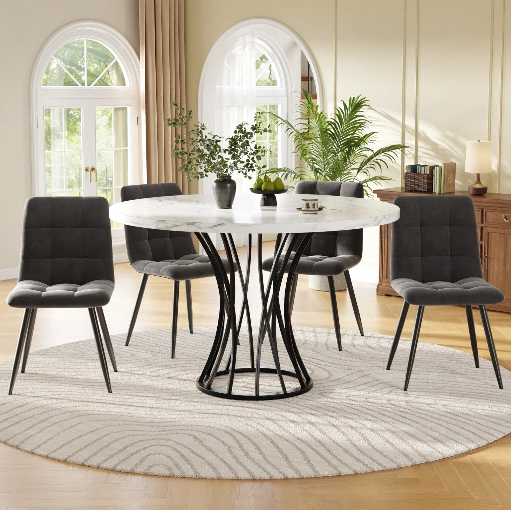 Set da pranzo 5 pezzi 80x80x76 cm con sedie in velluto; MDF e metallo multicolore