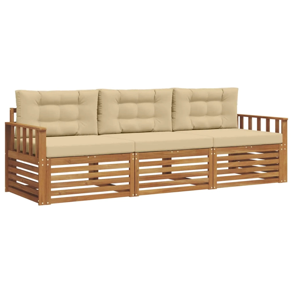Set di divani da esterno con cuscino 3 pcs Naturale e Beige