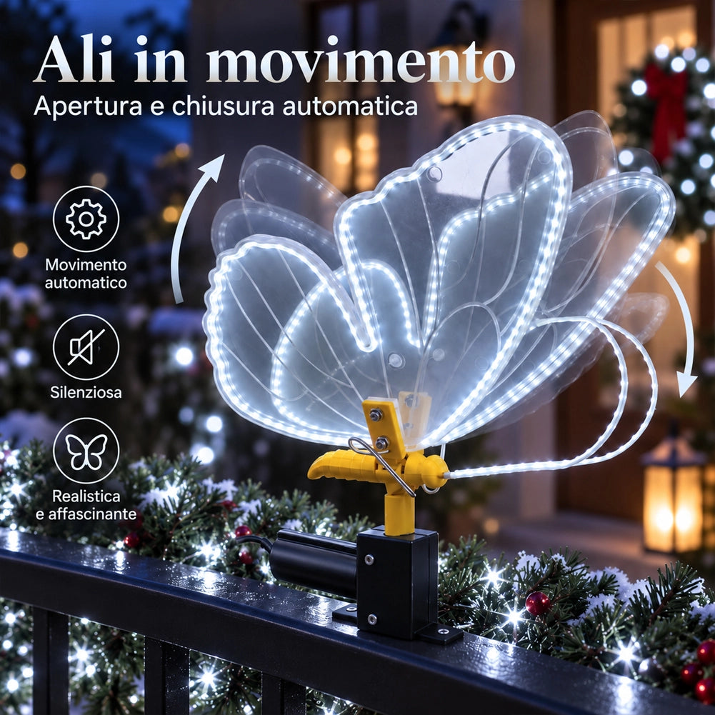 Farfalla con Movimento e 246 Led Bianco Freddo Decorazione Natalizia 30x43x32 cm