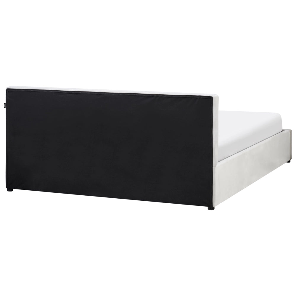 Letto Ottomano Grigio Chiaro Velluto Tappezzato 160 x 200 cm Testiera Travestita Funzione Contenitore