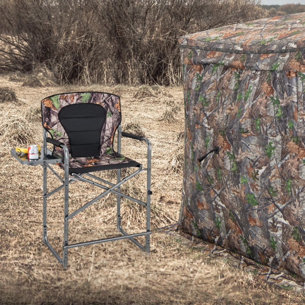 Sedia da caccia pieghevole con tavolino laterale poggiapiedi rimovibile, Sedia da regista portata 150kg 62x56x110cm-Tavoli e sedie da campeggio