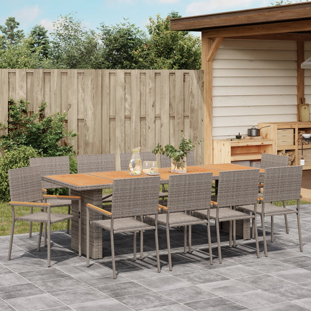 Set da Pranzo da Giardino 11 Pezzi Grigio in Polyrattan