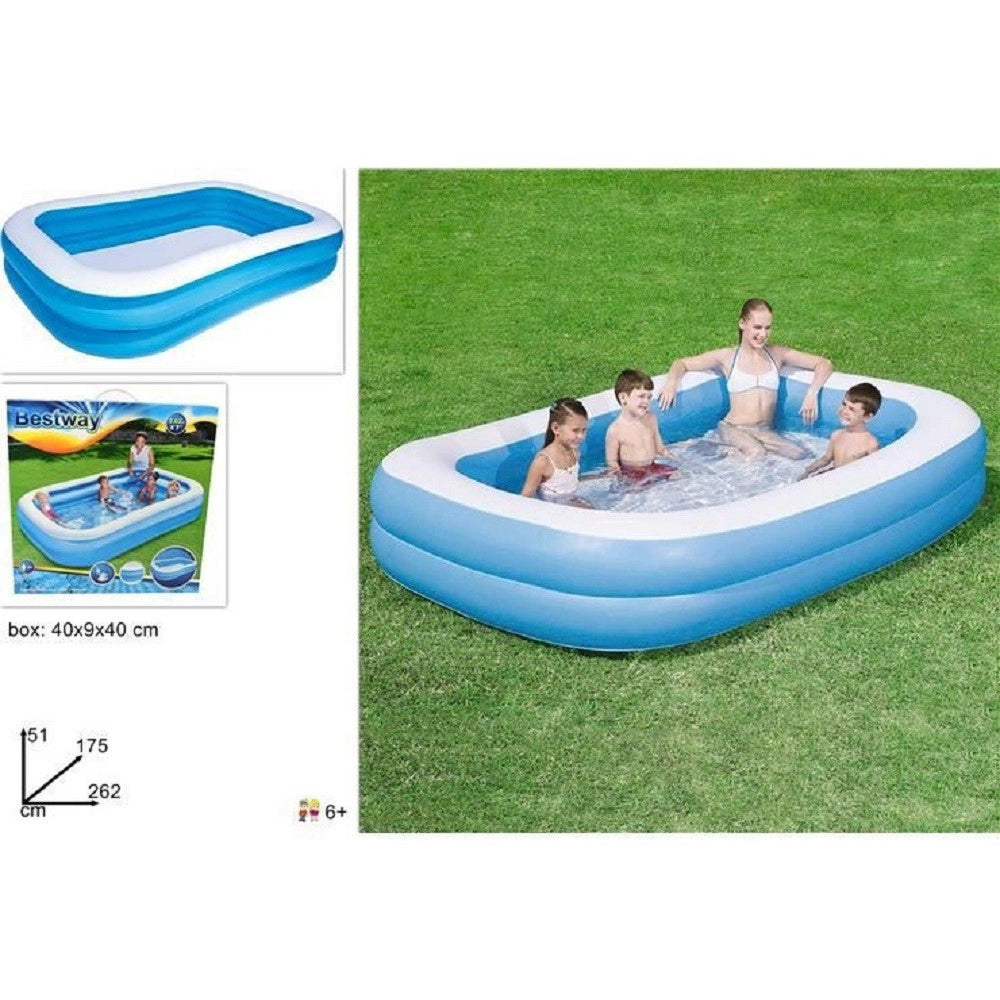 Trade Shop - Piscina Gonfiabile Family Rettangolare A 2 Anelli 262x175x51cm 54006 Per Bambini -