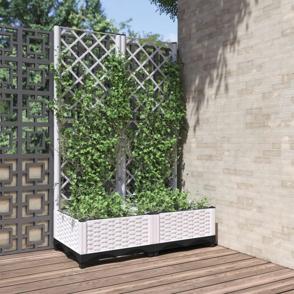 Fioriera | Cassetta per fiori | Vaso da Giardino con Graticcio Bianco 80x40x121,5 cm PP