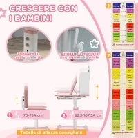 Set Scrivania e Sedia per Bambini Regolabili, Banco Scuola con Piano Inclinabile, Cassetto, Scaffale, Rosa