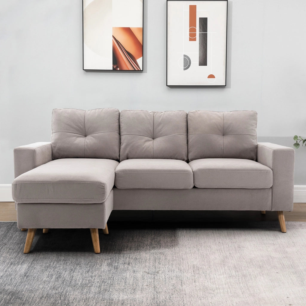 Divano angolare 3 posti ¨C zephmum ¨C Tessuto lino chiaro grigio 193x136x85