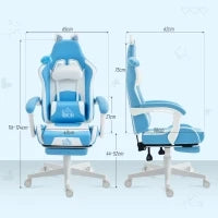 Sedia da Gaming Reclinabile con Poggiapiedi e Cuscini, in Finta Pelle e Spugna, 65x62x116-124 cm, Bianco e Rosa