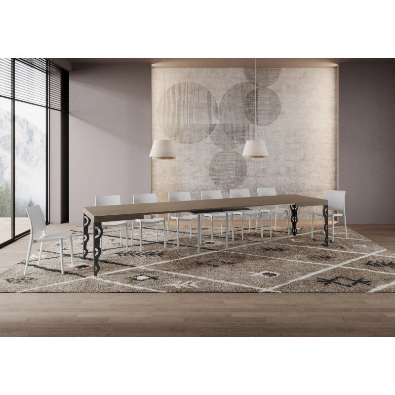 Tavolo allungabile 120/380x90 cm Karamay telaio Antracite - Tortora