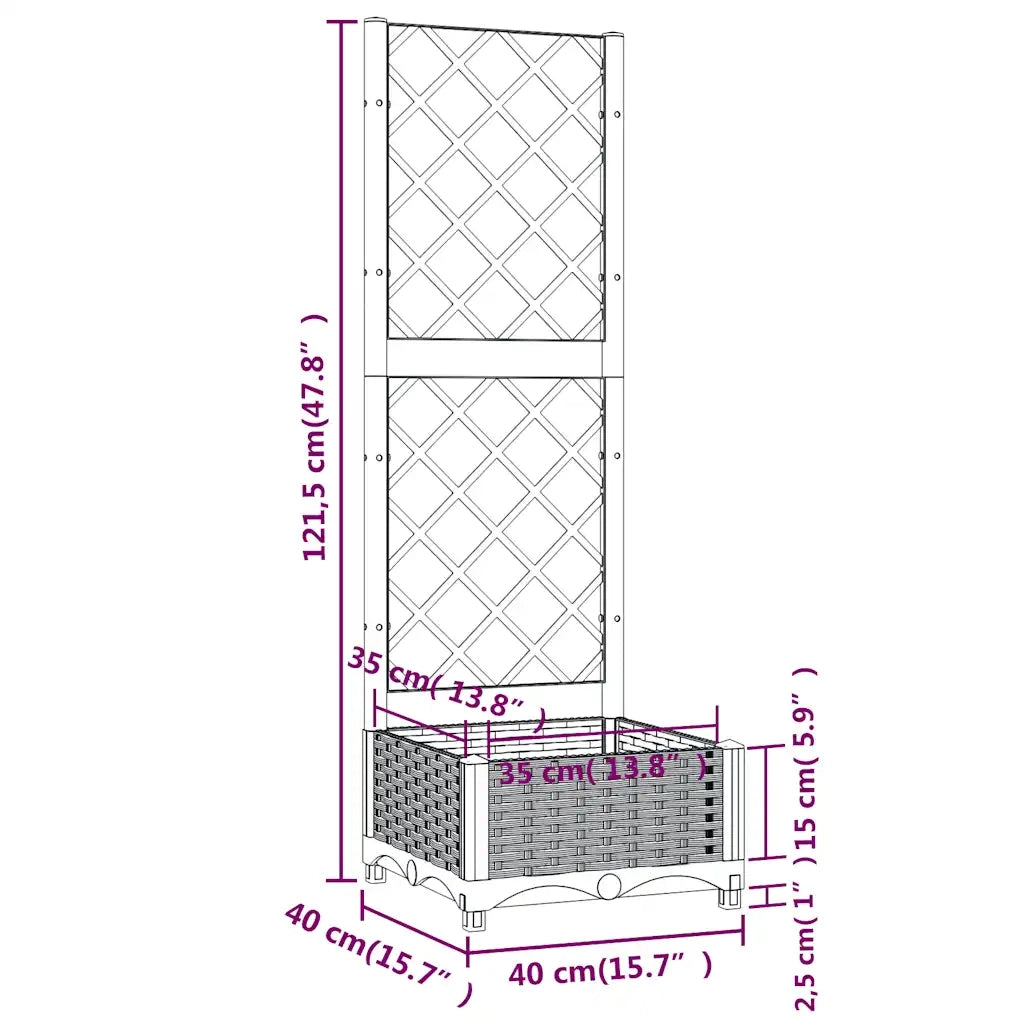 Fioriera | Cassetta per fiori | Vaso da giardino con traliccio blu grigio 40x40x121,5 cm PP