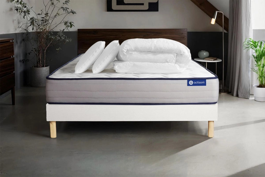 Pacchetto letto completo - Materasso 140x190cm + Box spring con doghe (kit) + 2 cuscini + Piumino - Actilatex Form