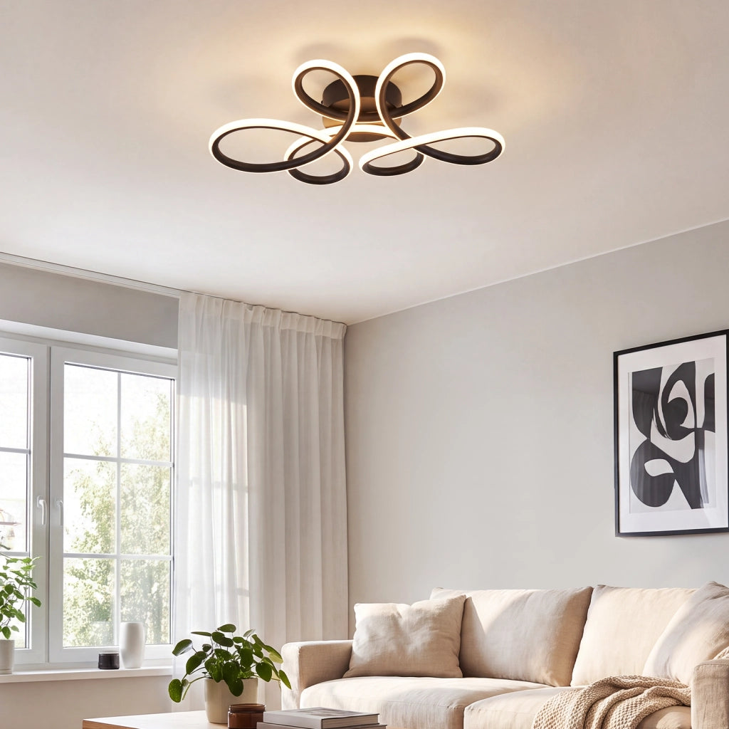 ZMH Lampada da Soffitto LED 24W 3000K Calda Nera Fiore Moderna in Metallo per Camera Ufficio Cucina Corridoio