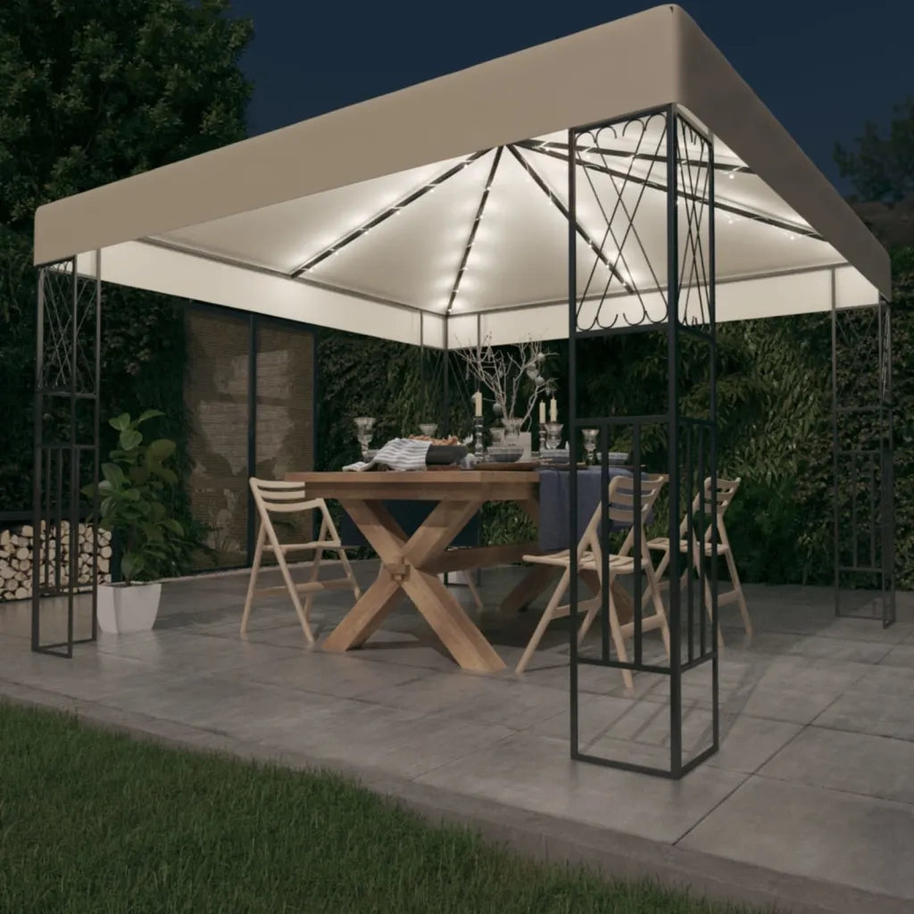 Gazebo | Pergolato con Stringa di Luci LED 3x3 m in Tessuto Crema