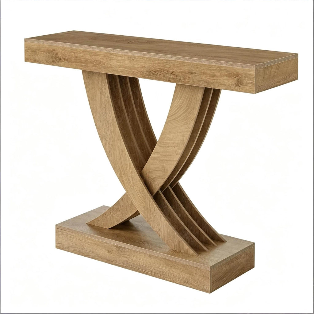 Tavolo consolle in MDF marrone con base a X; larghezza 110 cm