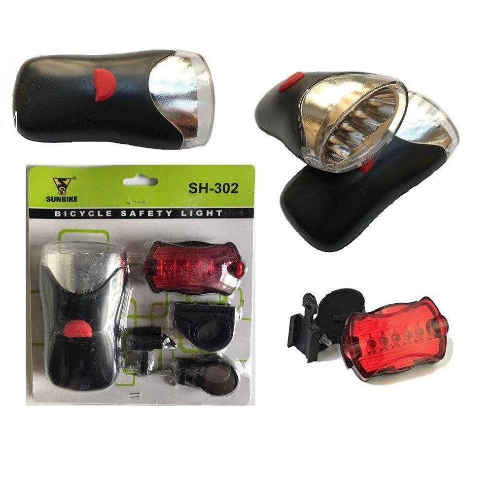 Trade Shop - Kit Luci Led Per Bici Faro Bicicletta Stop Luce Posteriore E Led Anteriore Nero -