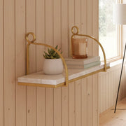 Mensola Paci, Scaffale, Ripiano a muro, Scaffalatura multiuso, 40x16 h18 cm, Bianco e Oro