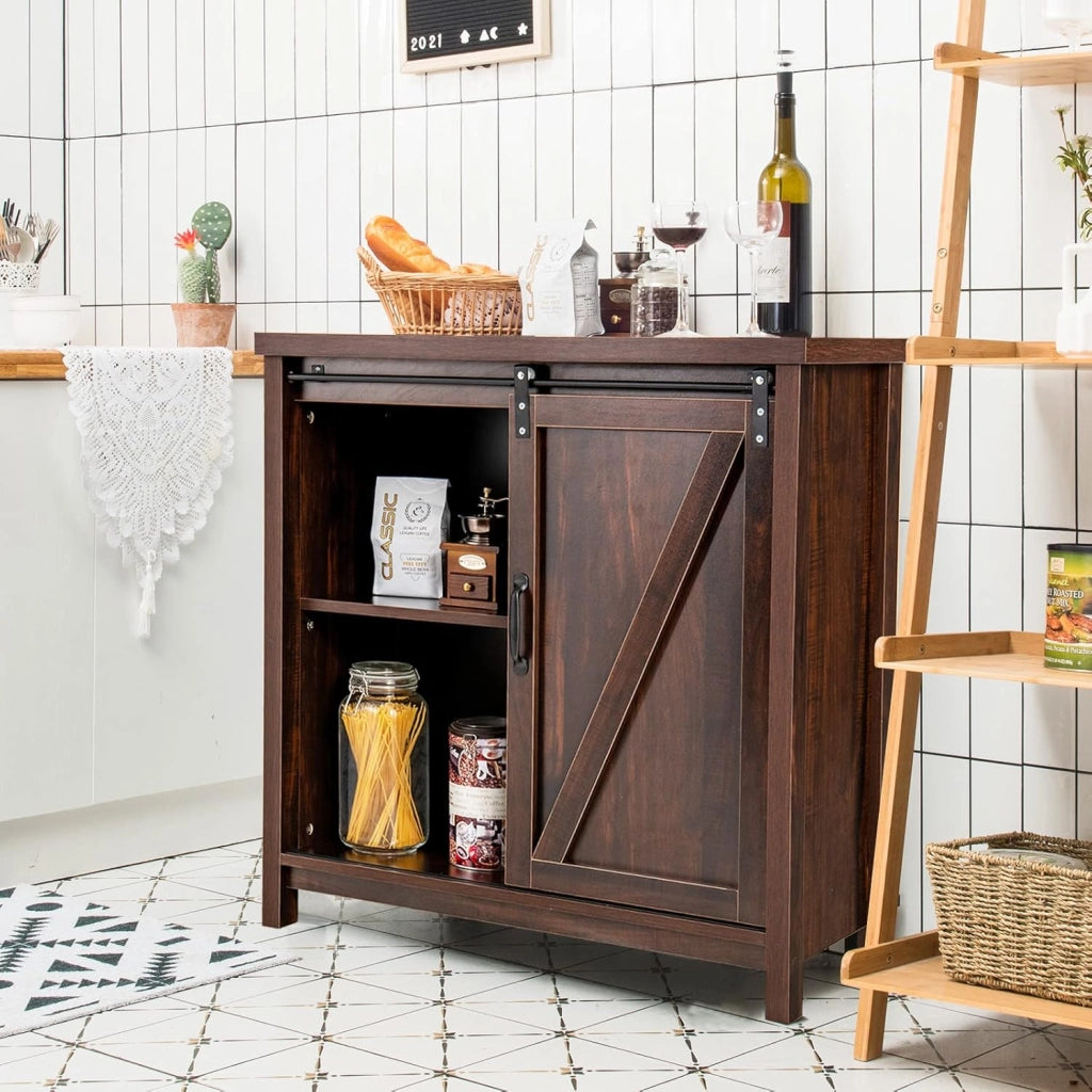 Credenza da Cucina, Armadietto Salvaspazio in Legno con Serranda Scorrevole e 4 Scomparti, Mobiletto a Buffet per Soggiorno, Ingresso e Camera da Letto, 80 x 40 x 82 cm