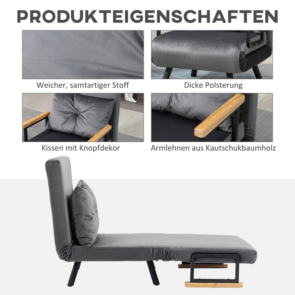 POLTRONA LETTO Reclinabile 63x73x81 cm Grigio Scuro Effetto Velluto