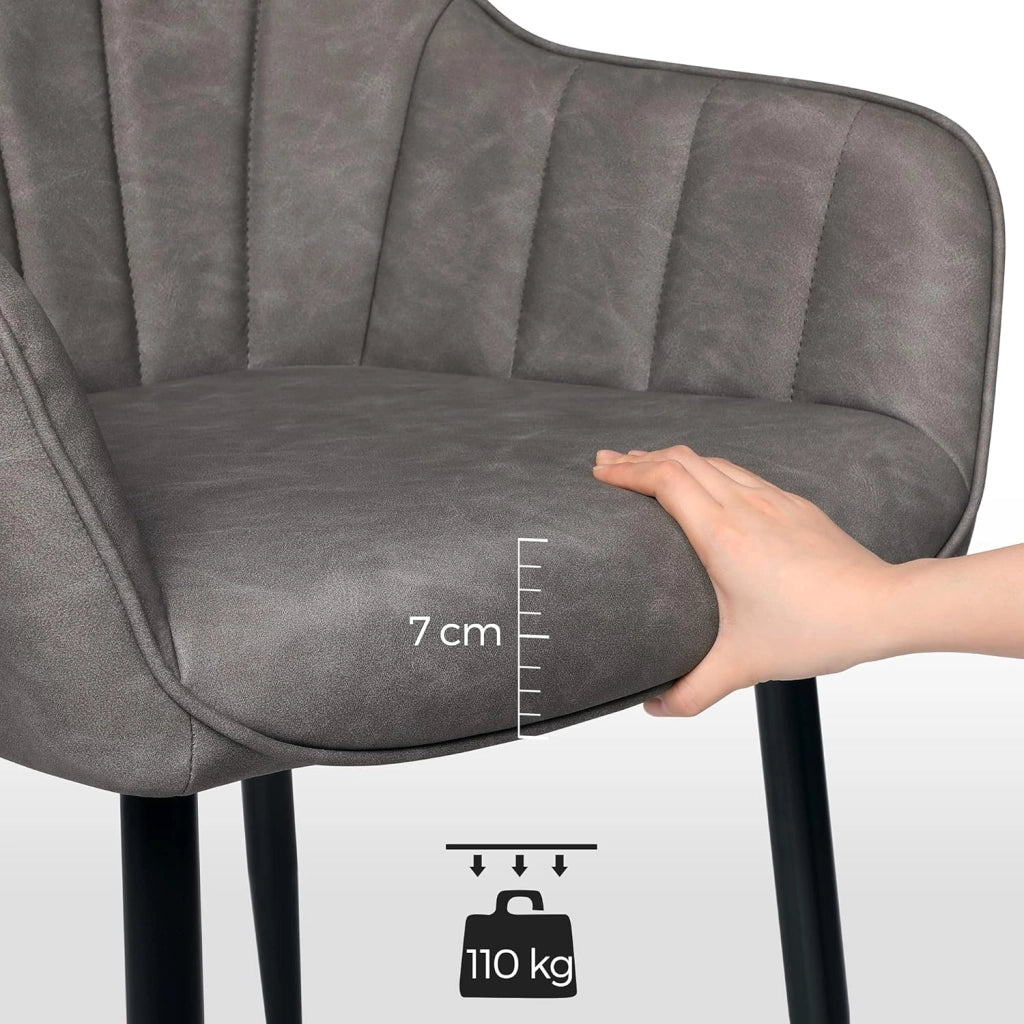 SONGMICS Poltroncina, Sedia da Pranzo, Sedia Imbottita, Fodera in Similpelle PU con Effetto Vintage, Gambe in Metallo, Portata 110 kg, Sala da Pranzo Salotto Camera, Grigio LDC079G01