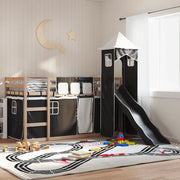 Letto a Castello con Scivolo e Tende Bianco e Nero 80x200 cm 3284206