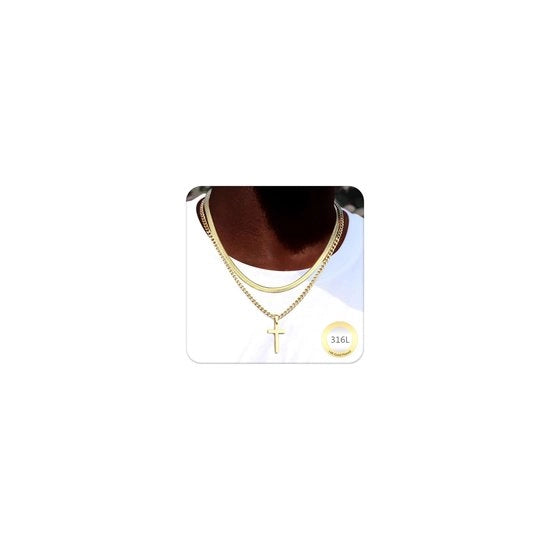 Collana a catenella a strati - 2 pezzi - Acciaio inossidabile - Collana a catenella - Uomo - Facile da indossare - Collana per collo