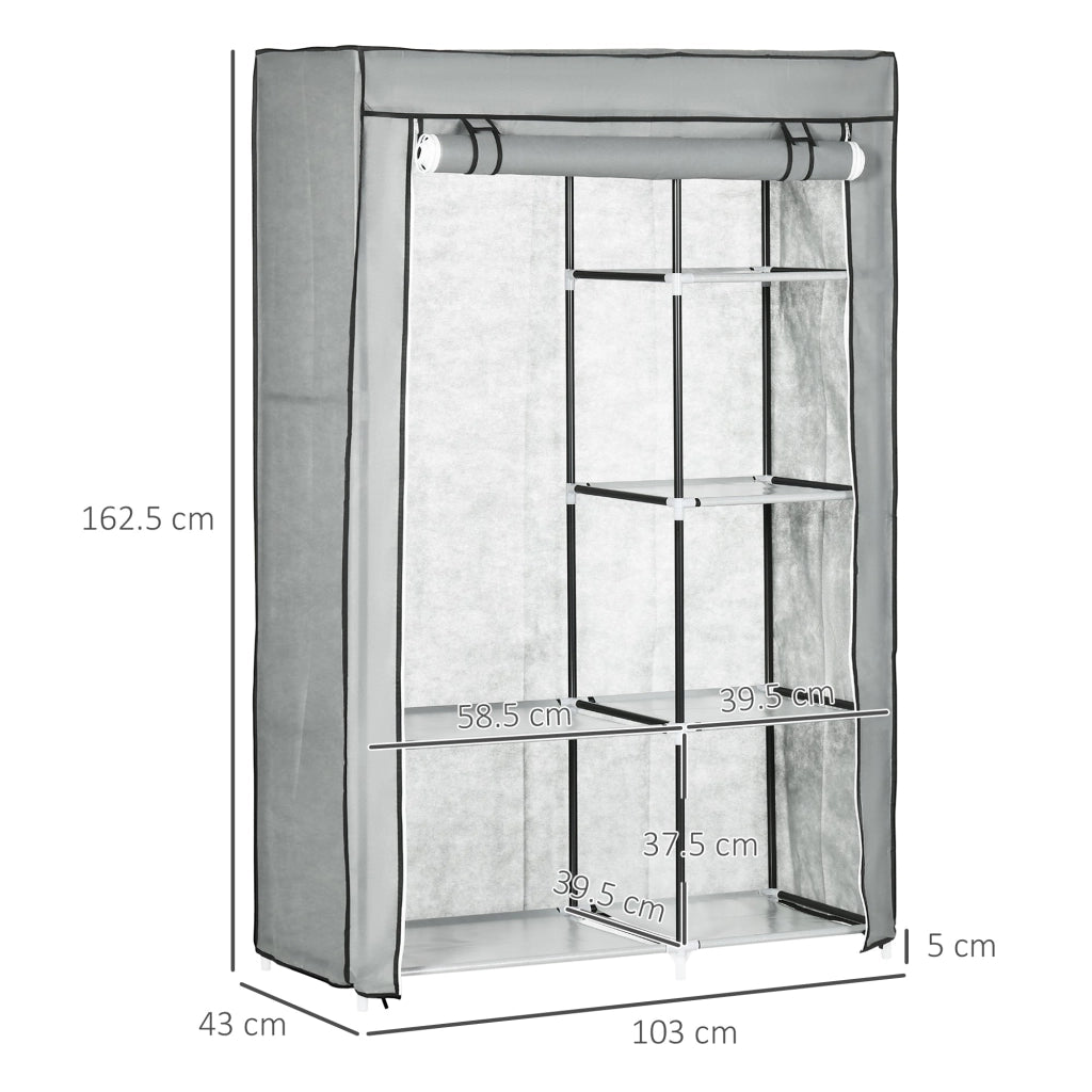 Armadio Guardaroba da Campeggio 103x43x162,5 cm 6 Ripiani Aperti e un Appendino in Tessuto non Tessuto Grigio