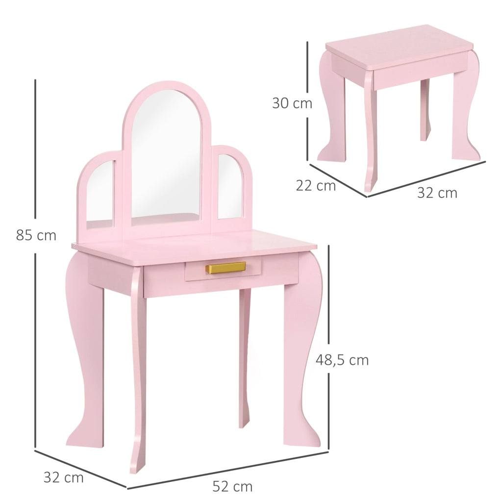 Tocador per Bambini con Specchio e Cassetto ¨C zephmum ¨C Rosa 60x40x90 cm