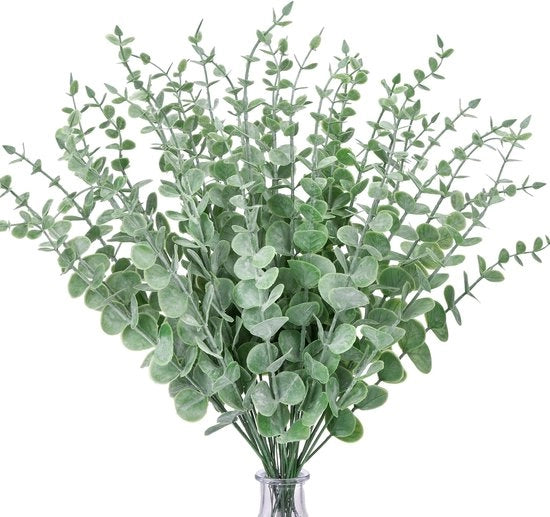 Decorazione di stelo di eucalipto, 35 cm foglie artificiali di eucalipto, rami finti verdi per un bouquet di fiori in un bouquet di nozze, decorazione rurale di primavera