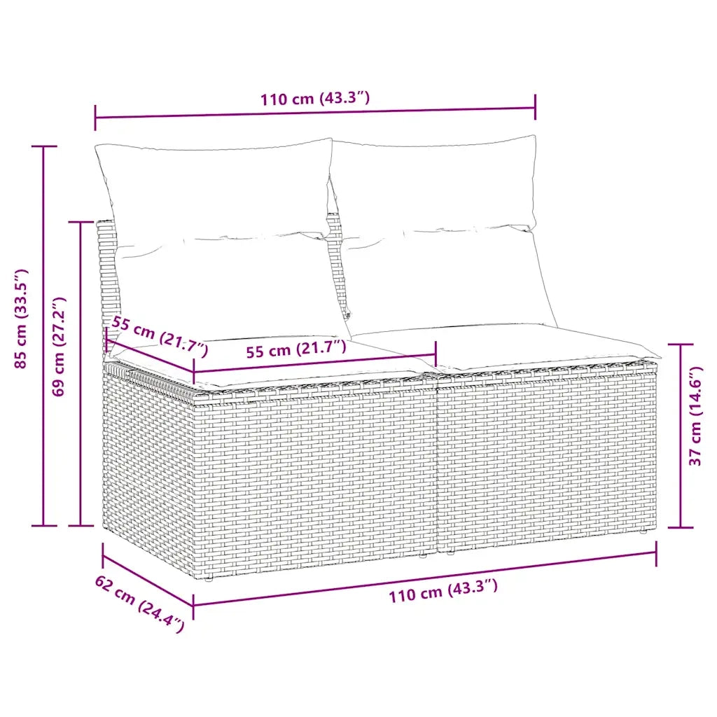 Set Divano da Giardino 2 pz con Cuscini Beige Polyrattan Acacia 3325235
