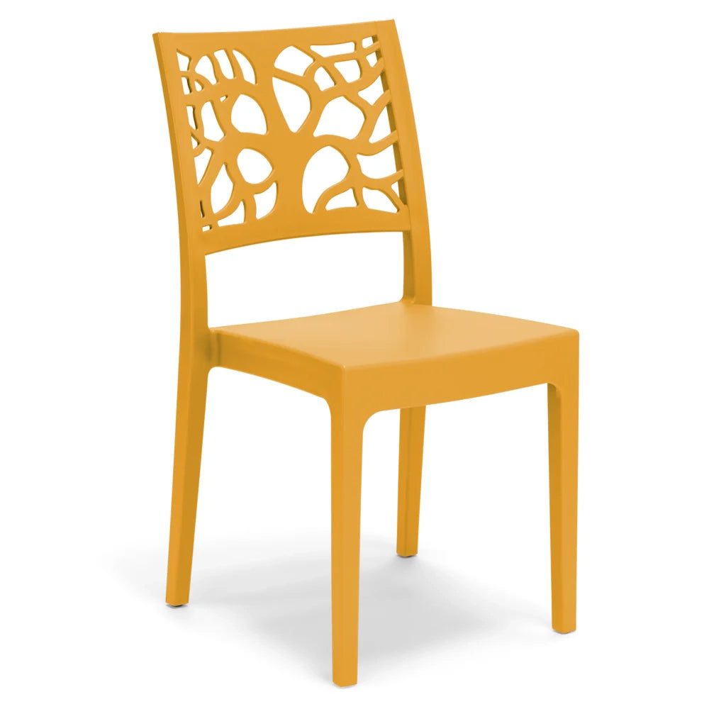 Set 4 sedie in polipropilene TETI, impilabile, resistente ai raggi UV, design moderno, ideale per sala da pranzo, cucina, sala d’attesa, bar, ristoranti o giardino, colore Giallo Ocra