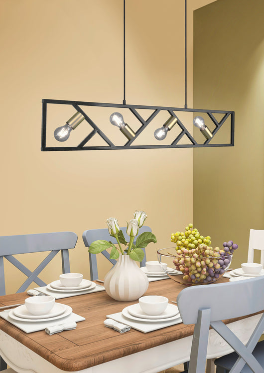 Lampada a Sospensione da Interno  E27 in Metallo Nero Opaco