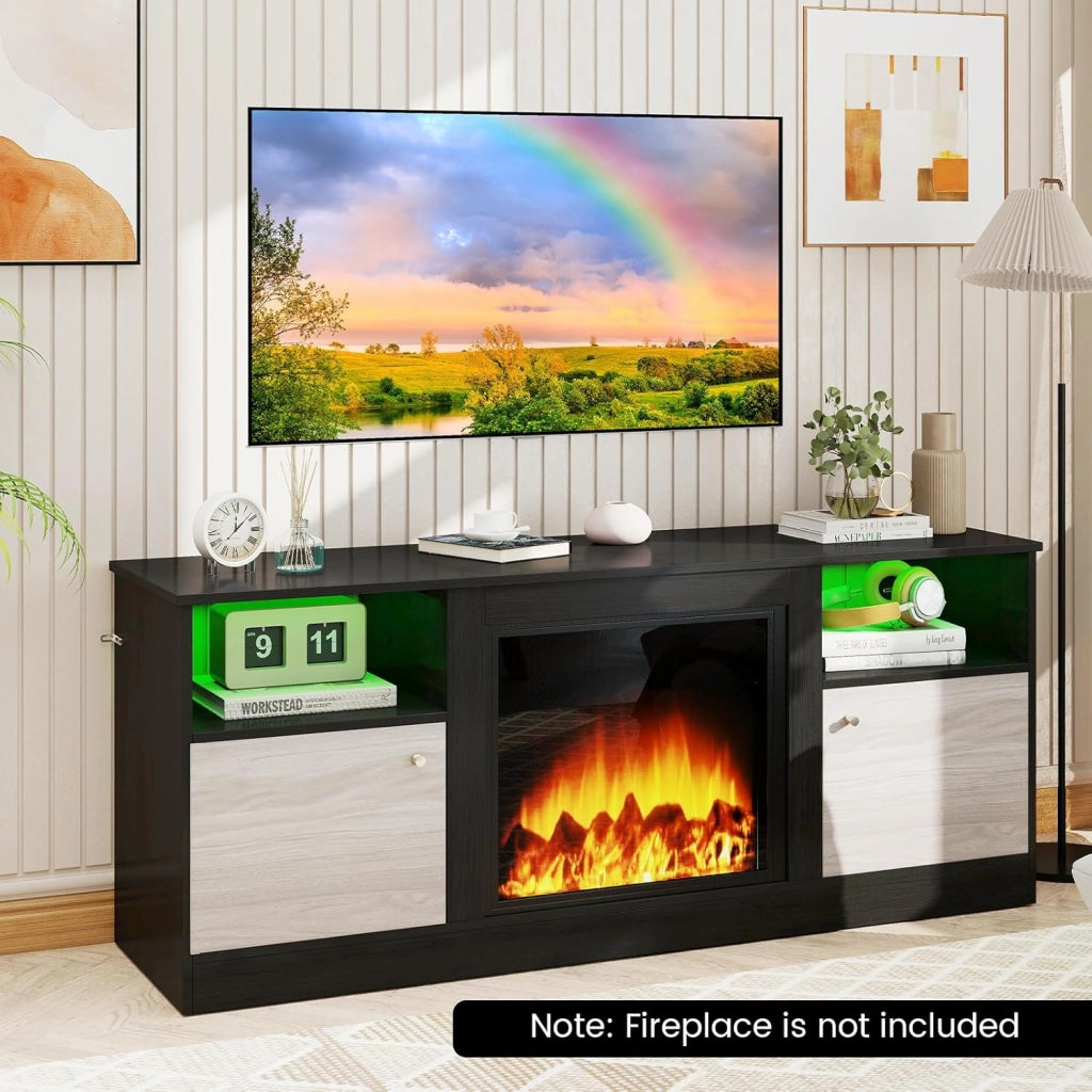 Mobile TV con Camino Elettrico Modulabile, Console di Stoccaggio con Illuminazione LED RGB Telecomando, Panca TV Fino a 65", Ripiani Regolabili, Design Elegante, Carico 95 kg