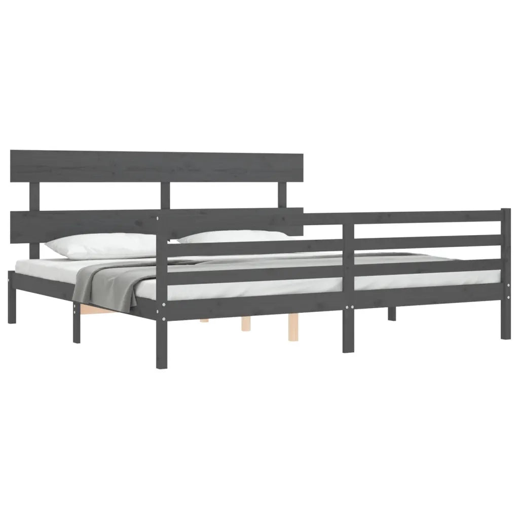 Giroletto con Testiera Grigio 200x200 cm in Legno Massello 3195113