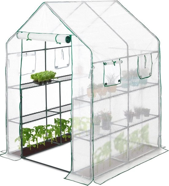 Hobbykas a vetro con 4 porte, 2 file, 2 m², HBD 190x140x140 cm, copertura trasparente.