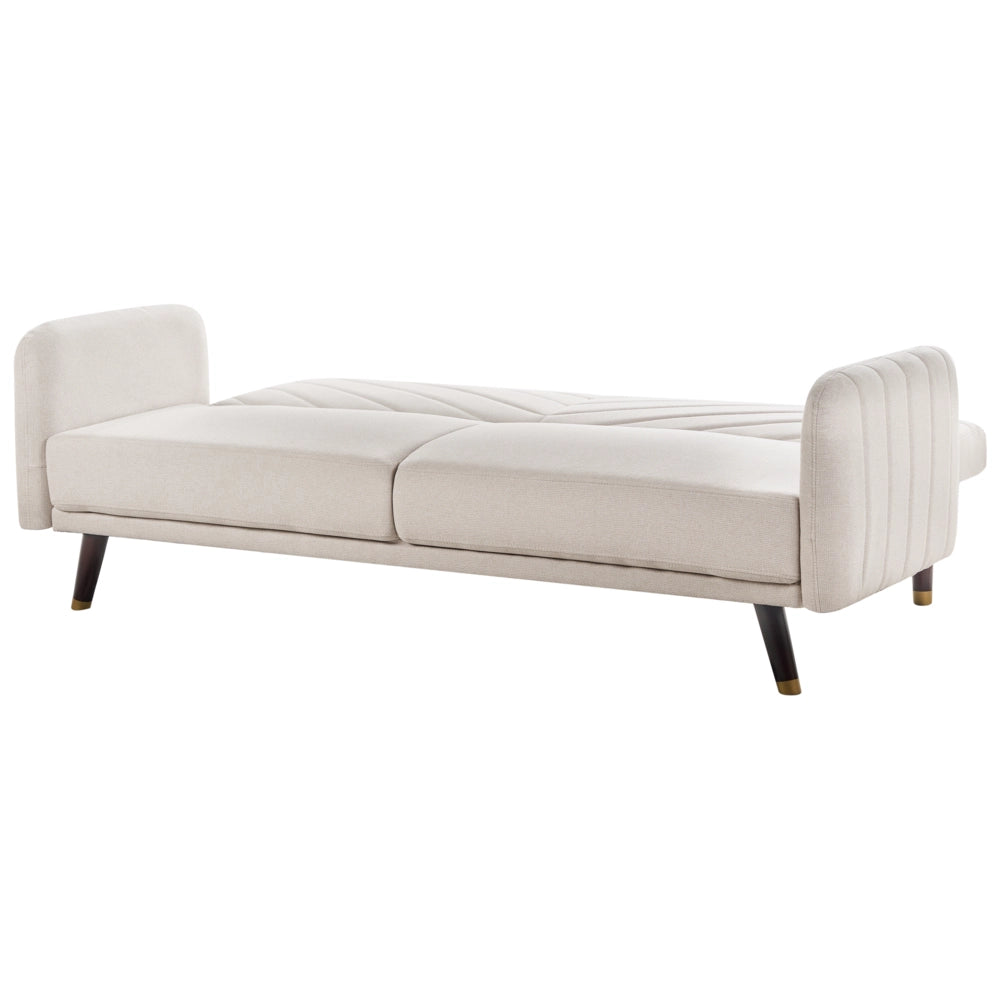 Divano letto beige chiaro in tessuto di finto lino Soggiorno moderno 3 posti Gambe in legno Braccio a binario
