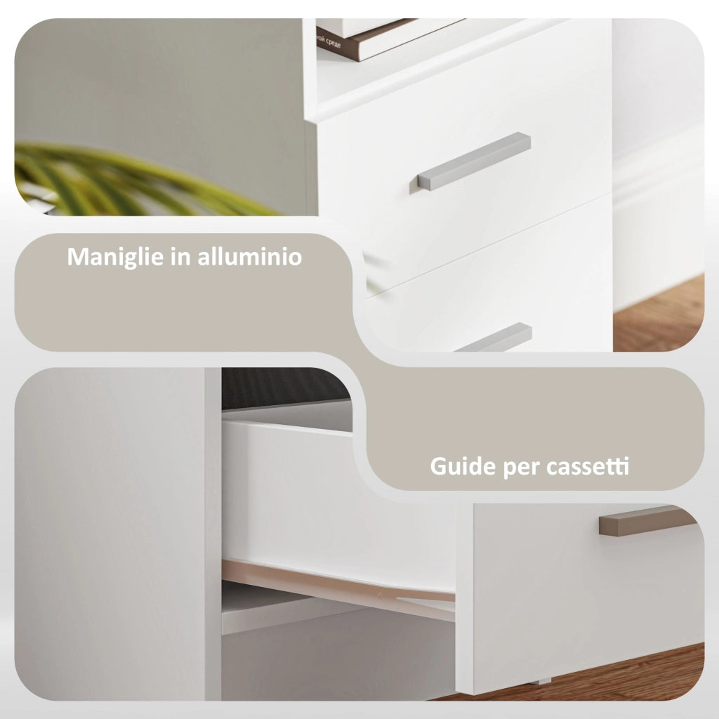 Scrivania Moderna in Legno con 3 Cassetti e Ripiano Aperto, 100x40x75 cm, Bianca e Marrone