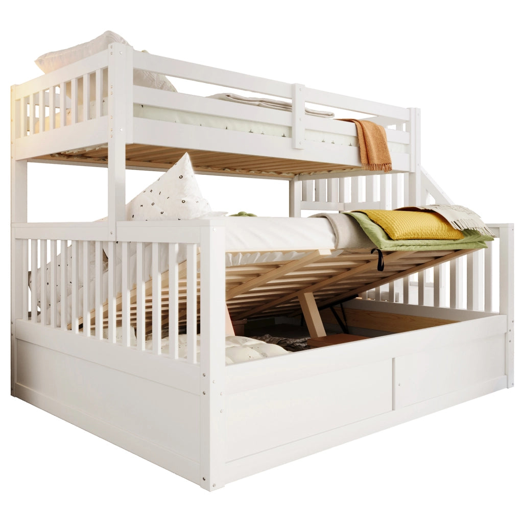 Letto a Castello 90x200 140x200 con Contenitore e Scala ¨C MINIMAL ¨C Bianco, Idraulico, senza Materasso