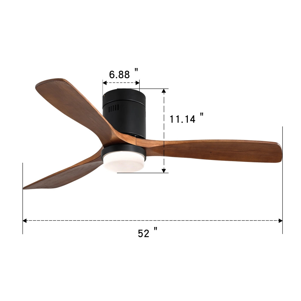 Ventilatore da soffitto 132 cm con luce LED 18W, 3 pale in legno, nero