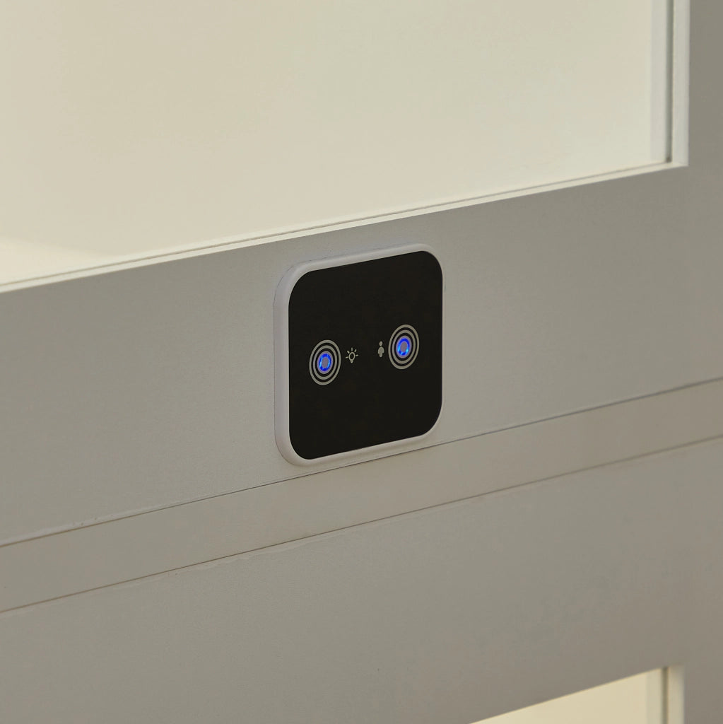 Vetrina in vetro con LED; sensore di movimento e ante in vetro 80x35x165 cm; bianca