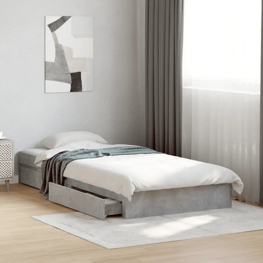 Giroletto Cassetti-Struttura Letto con contenitore Grigio Cemento 90x190 cm Legno Multistrato 450428
