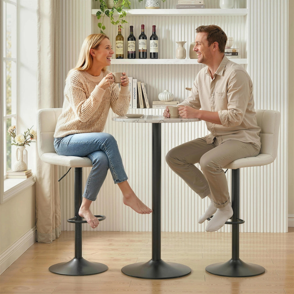 Sgabelli da Bar Regolabili ¨C zephmum ¨C Pelle Crema e Acciaio 39.5x44x88-110 cm