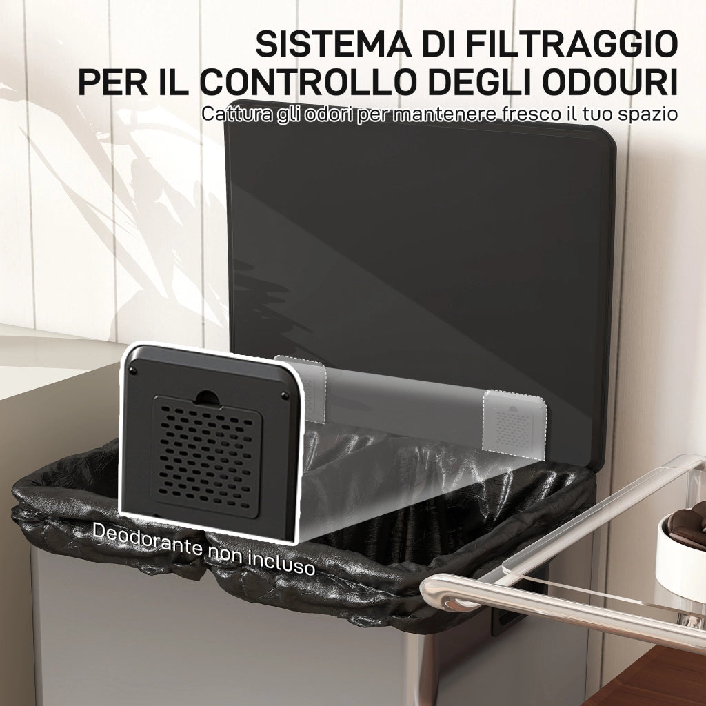 Pattumiera a Pedale con 2 Scomparti da 30L ¨C Zephmum ¨C Acciaio Inox Argento