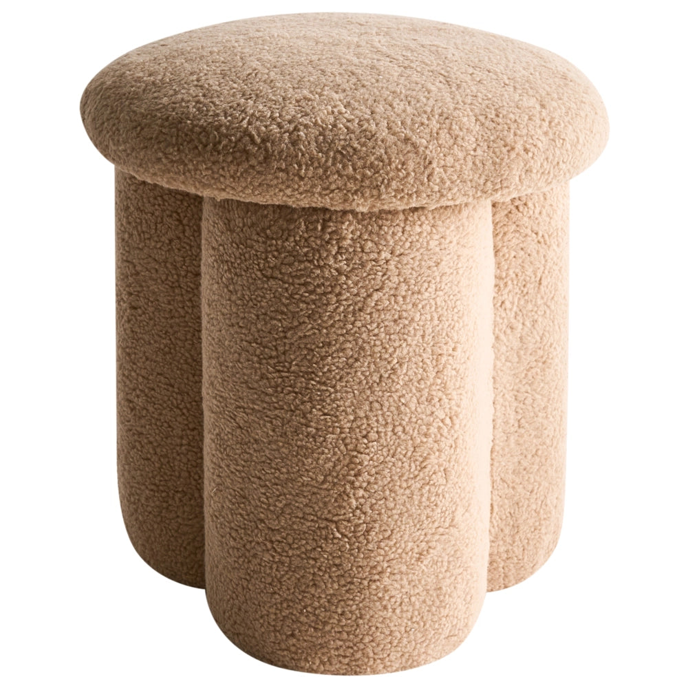 Pouf Beige Boucle Rotondo 40 x 40 x 45 cm Poggiapiedi Tappezzeria a forma di fungo Soggiorno moderno Camera da letto