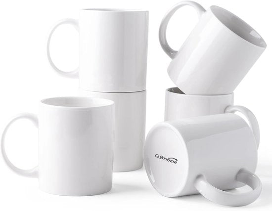 Set di caffè in ceramica da 350 ml, tazze con manico grande per uomo/donna, set leggero di caffè (6 pezzi) per latte/cappuccino/cacao/milch, GCM021WT